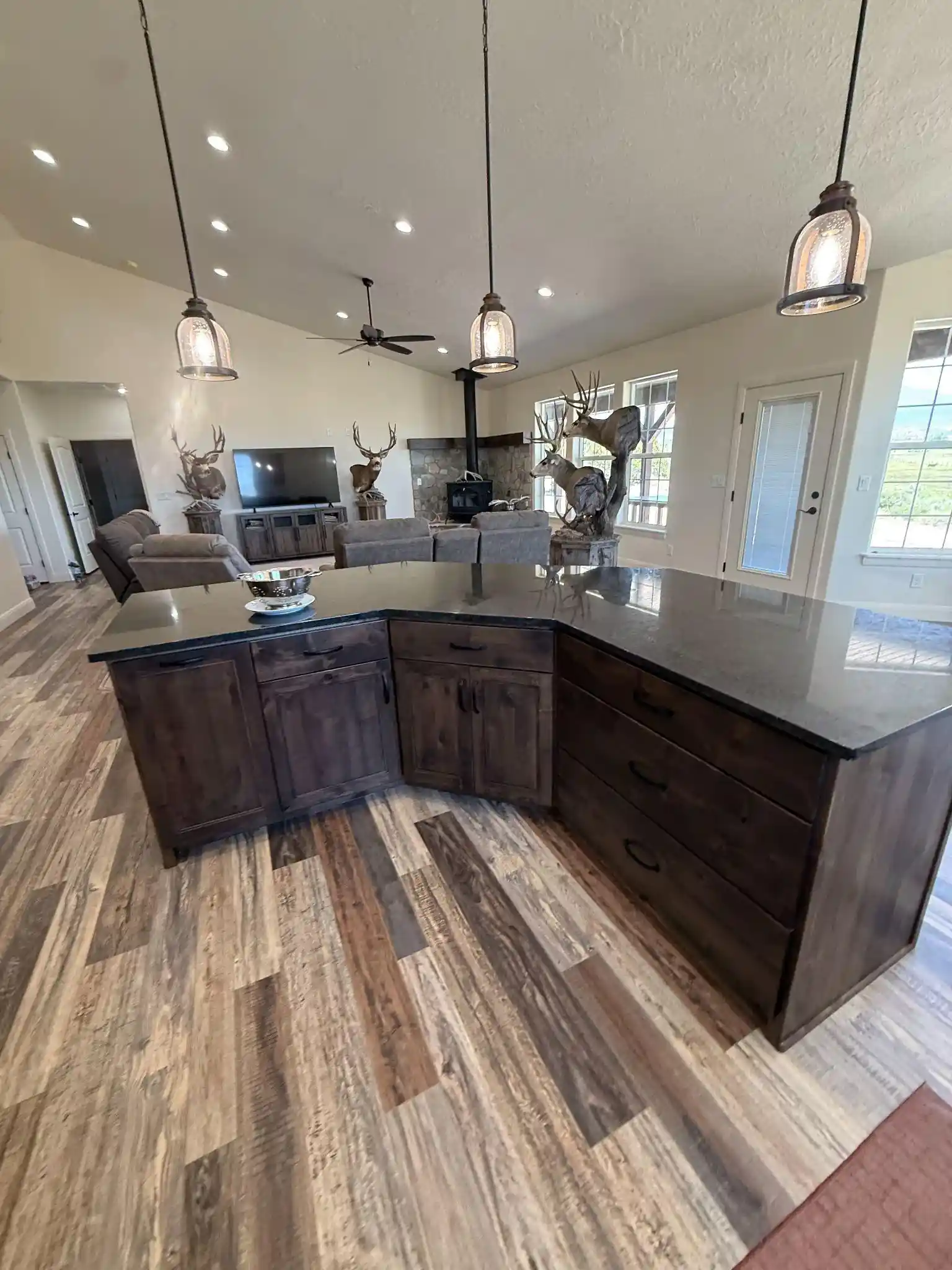Dark Stained Island Kitchen
